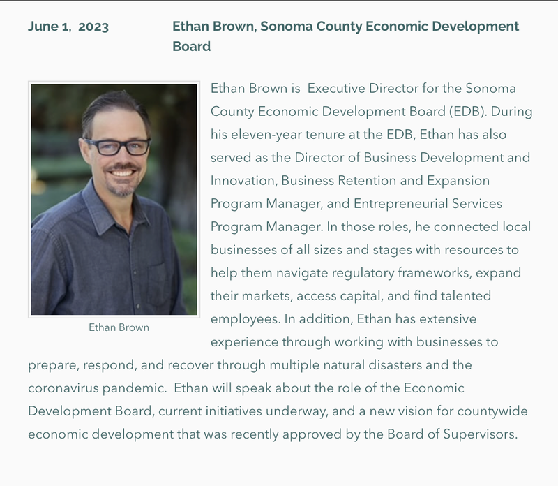 Photo & Bio of Ethan Brown, Sonoma County Economic Development Board, Forum Speaker, June 1, 2023
