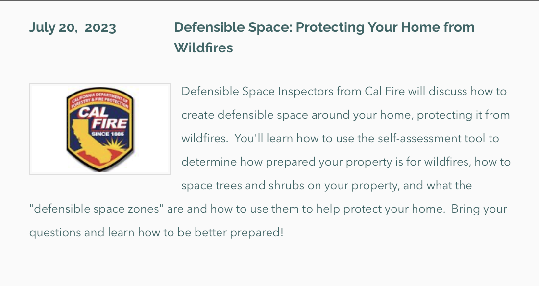 Description of Forum Speakers July 20, 2023: Cal Fire Defensible Space Inspectors