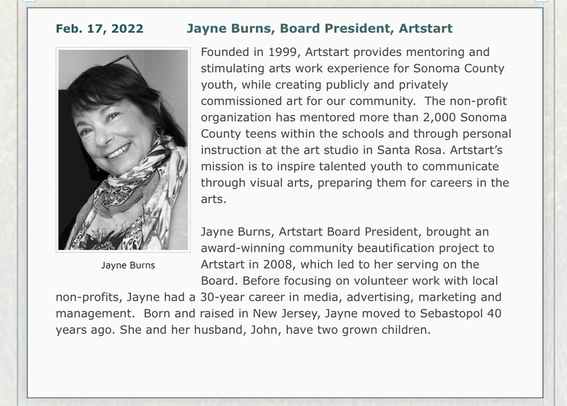 Photo and bio of Jayne Burns, Feb. 17 speaker