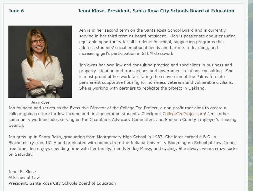 Jenni Klose, President, Santa Rosa City Schools Board of Education