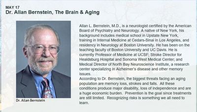 MAY 17
Dr. Allan Bernstein, The Brain & Aging
