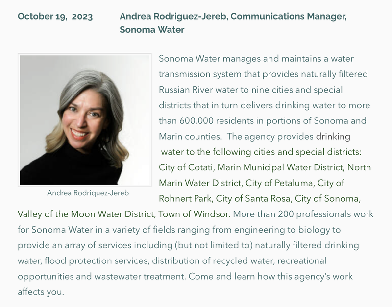 Photo and bio of Forum Speaker Oct. 19: Andrea Rodriguez-Jereb, Sonoma County Water Agency