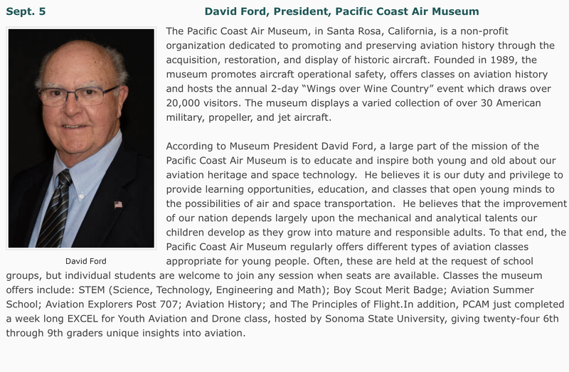 Sept. 5 Speaker: David Ford, President of the Pacific Coast Air Museum