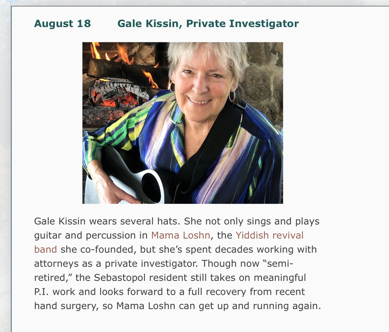 Photo and description of Gale Kissin, Forum speaker on Aug. 18.