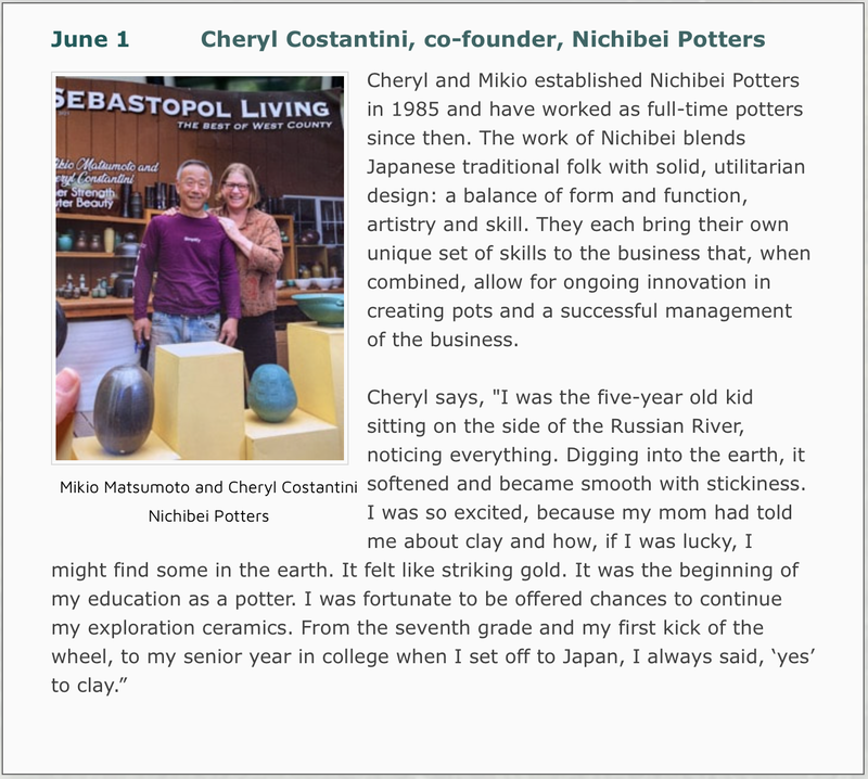 Photo and bio of Cheryl Costantini, co-founder of Nichibei Potters