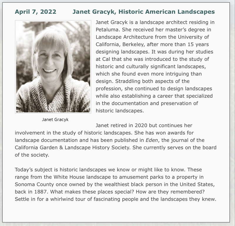 Photo and bio of Janet Gracyk, Forum speaker on April 7, 2022