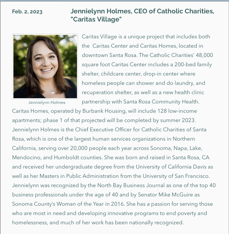 Photo and bio of Feb. 2 speaker: Jennielynn Holmes, "Caritas Village"
